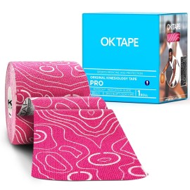 OK TAPE PRO Kinesiology Tape Uncut Roll, Elastic Physical Therapy Athletic Tape for Pain Relief, Muscle Support, Kinetic Tape, Water Resistant, 2in X 16.4ft -Pink
