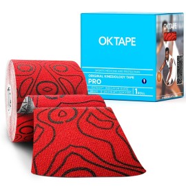OK TAPE PRO Kinesiology Tape Uncut Roll, Elastic Physical Therapy Athletic Tape for Pain Relief, Muscle Support, Kinetic Tape, Water Resistant, 2in X 16.4ft -Red