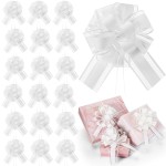 WILLBOND 20 Pieces 6 Inch Pull Bows Gift Wrapping Ribbon Pull Bows for Christmas Wedding Baskets Valentine Multicolor Wrap Accessory for Gift Present Holiday Decor(Plain White)