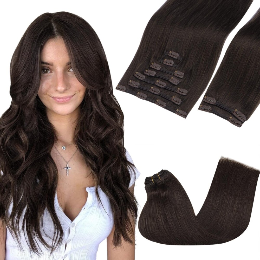 GOO GOO Clip in Hair Extensions Real Human Hair, Remy Human Hair Extensions Clip ins for Women, Natural Human Hair, 22inch 150g 9Pcs, 2A Light Brown