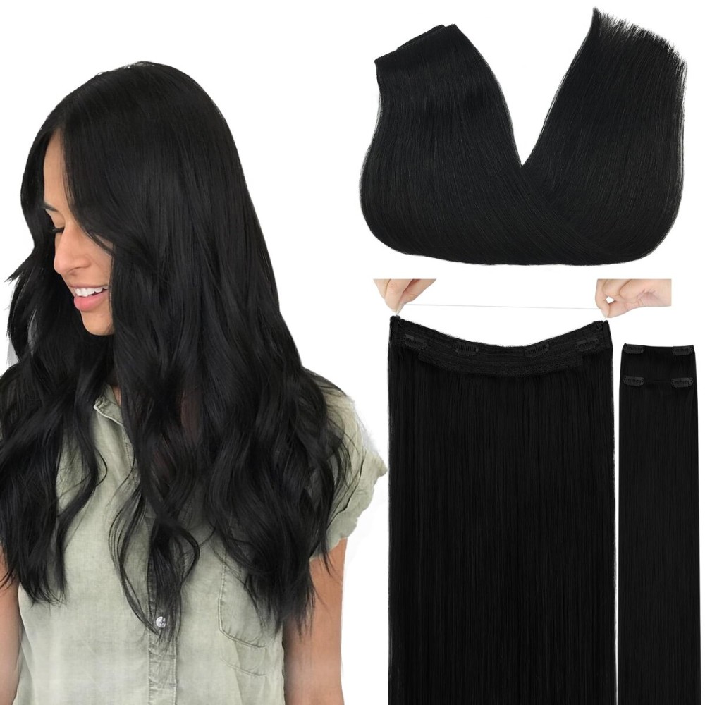 GOO GOO Wire Hair Extensions Human Hair, 3/8/613 Walnut Brown with Ash Brown and Bleach Blonde Balayage 14inch 105g, Invisible Wire Hair Extensions with Transparent, Seamless Fish Line Hairpiece