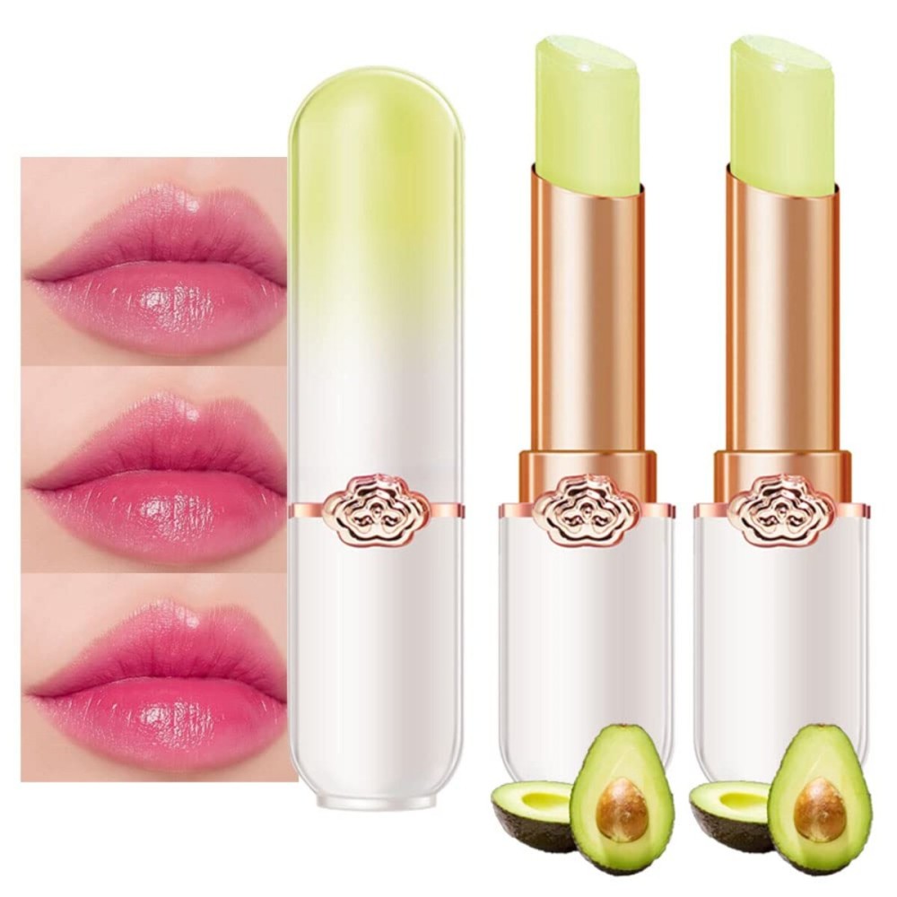 evpct 2Pcs Avocado Tinted Lip Balms PH Lip Color Changing Lipstick Balm Stain Gift Set Queen for Women Girls Korean Mood Long Lasting Color Change Light Pink Lipstick Lip Tint Plumper Gloss