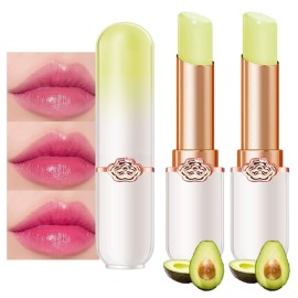 evpct 2Pcs Avocado Tinted Lip Balms PH Lip Color Changing Lipstick Balm Stain Gift Set Queen for Women Girls Korean Mood Long Lasting Color Change Light Pink Lipstick Lip Tint Plumper Gloss