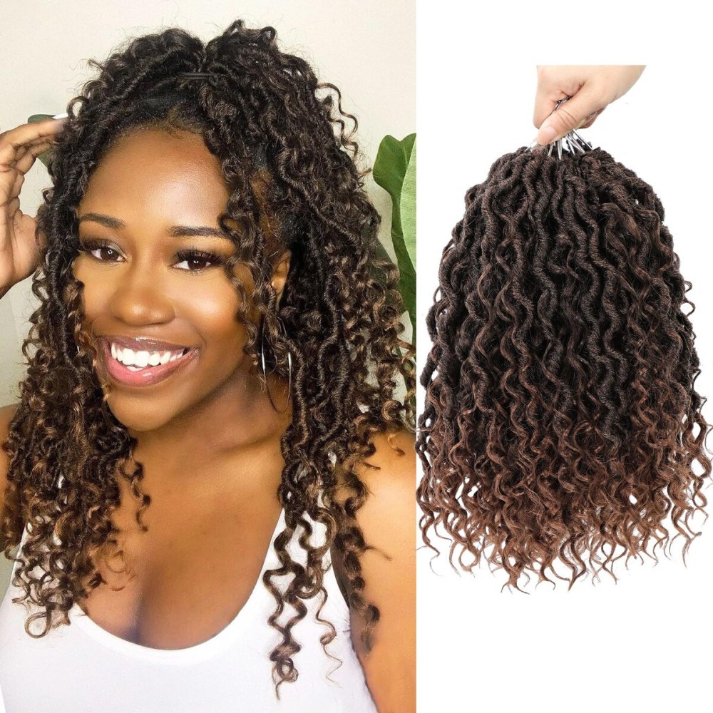 Forevery Goddess Locs Crochet Hair 14 Inch Faux Locs Crochet Hair for Black Women Pre Looped 6 Packs Brown Crochet Locs with Curly Ends for Full Head