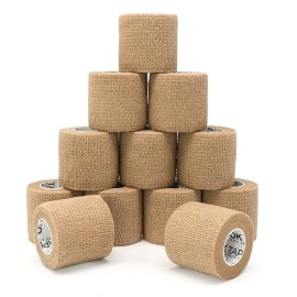 OK TAPE 12 Rolls Self Adhesive Bandage Wrap, Elastic Athletic Tape, Self Stick Bandage Tape, Vet Wrap, Medical Wrap for Wrist, Feet, 2 x 5 Yards - Beige