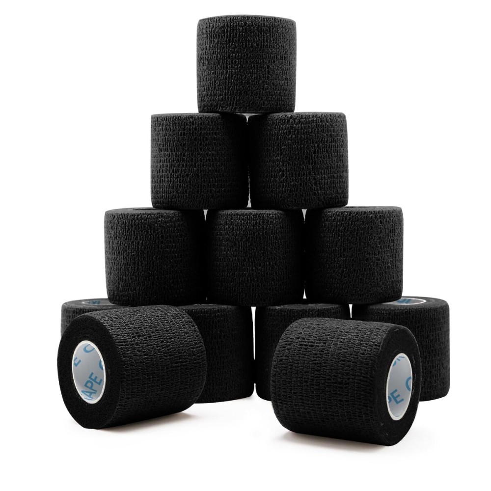 OK TAPE 12 Rolls Self Adhesive Bandage Wrap, Elastic Athletic Tape, Self Stick Bandage Tape, Vet Wrap, Medical Wrap for Wrist, Feet, 2 x 5 Yards - Black