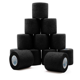 OK TAPE 12 Rolls Self Adhesive Bandage Wrap, Elastic Athletic Tape, Self Stick Bandage Tape, Vet Wrap, Medical Wrap for Wrist, Feet, 2 x 5 Yards - Black