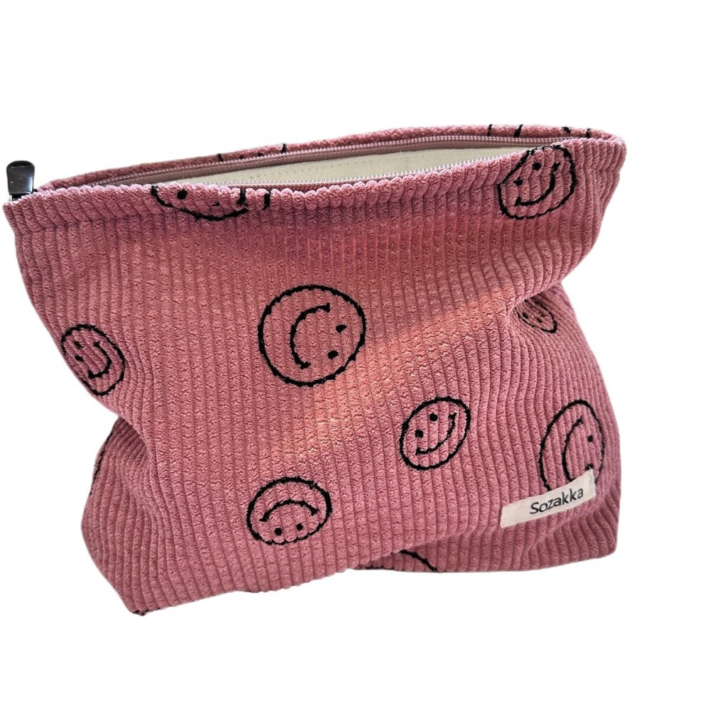 Cosmetic Bags for Women - Corduroy Cosmetic Bag Aesthetic Women Handbags Purses Smile Dots Makeup Organizer Storage Makeup Bag Girls Case Bags (A-Pink)