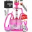 Pink Hookah Set with Everything - Hookah Set 2 Hose - YADO Square Shisha To Go with Hooka Charcoal Holder and Big Silicone Pink Bowl and Bag for Shisha Hooka Set
