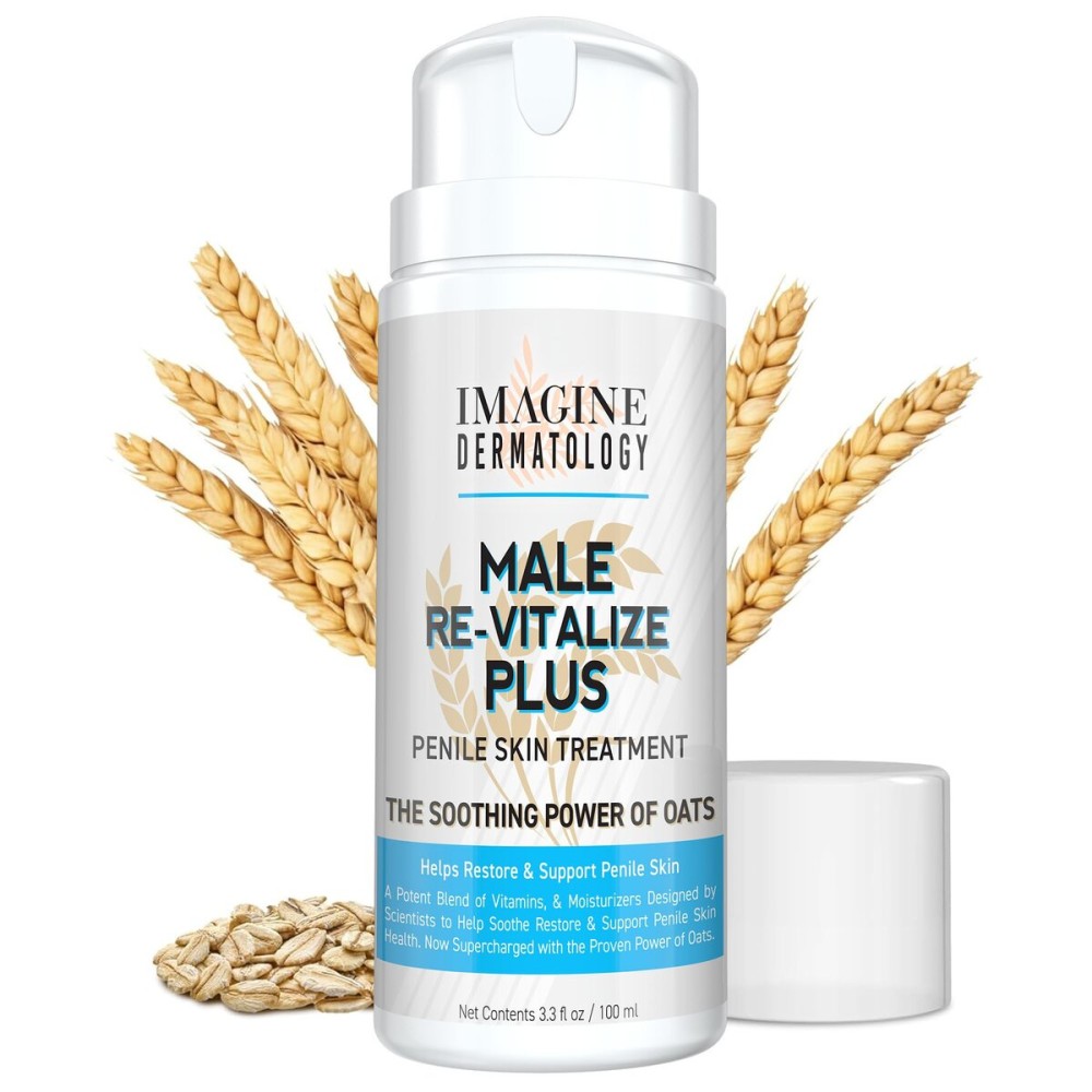 Imagine Dermatology Male Re-Vitalize PLUS - Oats Penile Health Cream for Men - Relieve, Restore and Support Skin - Moisturizing Penile Cream - TSA Compliant Size (3.3 fl oz/100ml)