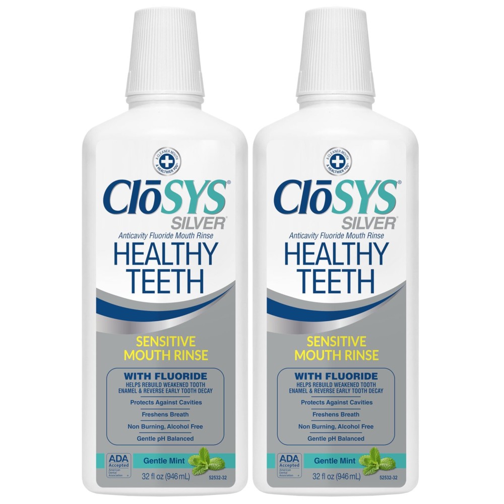 Closys Healthy Teeth Anti-Cavity Oral Rinse Mouthwash with Fluoride, Non-Burning, Non-Irritating - 32 Fl Oz (Twin Pack)