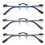 HIYANJN Frameless Reading Glasses Blue Light Blocking Rimless Computer Reader For men Lightweight Eyeglasses(3-Pack,4.00