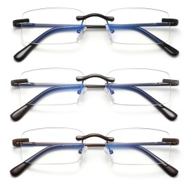 HIYANJN Frameless Reading Glasses Blue Light Blocking Rimless Computer Reader For men Lightweight Eyeglasses(3-Pack,4.00