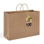 MESHA Gift Paper Bags Brown with Handles 16x6x12\'\' 100PC,Large Kraft Gitf Bags with Handle Bulk,Kraft Shopping Bag for Small Business, Party, Recycled