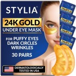 Stylia Under Eye Patches for Puffy Eyes and Dark Circles (30 Pairs) - 24k Gold Under Eye Mask with Vitamin C, Hyaluronic Acid, Pearl Extract - Eye Masks for Dark Circles and Puffiness