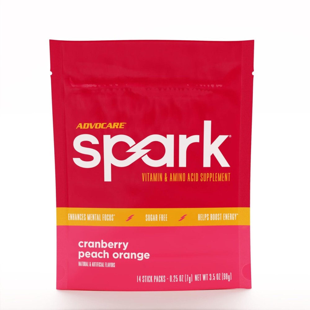 AdvoCare Spark - Energy Drink Mix - Vitamin & Amino Acid Supplement - Supports Energy & Focus - Portable Immune Support - Sugar-Free - Cranberry Peach Orange, 14 Stick Packs (3.5 oz)