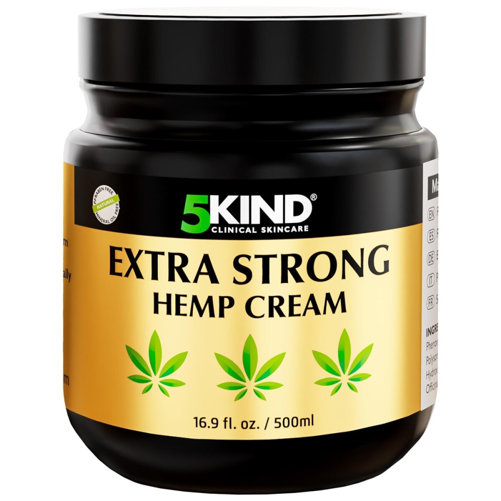 5kind Extra Strong Hemp Cream 16.1 fl oz - Maximum Strength - Natural Soothing Topical Cream - Muscle Rub for Lower Back, Joints, Neck, Knees, Shoulders