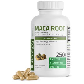 Bronson Maca Root Lepidium Meyenii Non-GMO, 250 Vegetarian Capsules