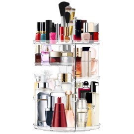 Makeup Organizer 360 Rotating Cosmetic Organizer DIY Adjustable Makeup Carousel Spinning Holder Rack, Large Capacity Cosmetic Storage Box Makeup Brushes Organizer for Vanity Countertop (Black)