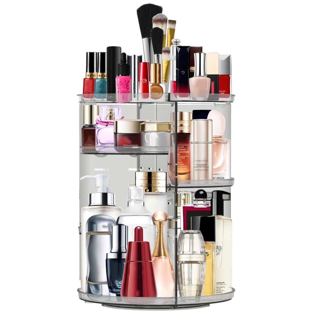 MISERWE Makeup Organizer 360 Rotating Cosmetic Organizer DIY Adjustable Makeup Carousel Spinning Holder Rack, Large Capacity Cosmetic Storage Box Makeup Brushes Organizer for Vanity Countertop (Grey)