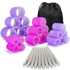 33 Piece Hair Rollers set, Self Grip Hair Rollers for Long Medium Short Hair, ELASO Large Medium Hair Curler 22 Rollers + 10 Stainless steel Clip +1 Storage Bag