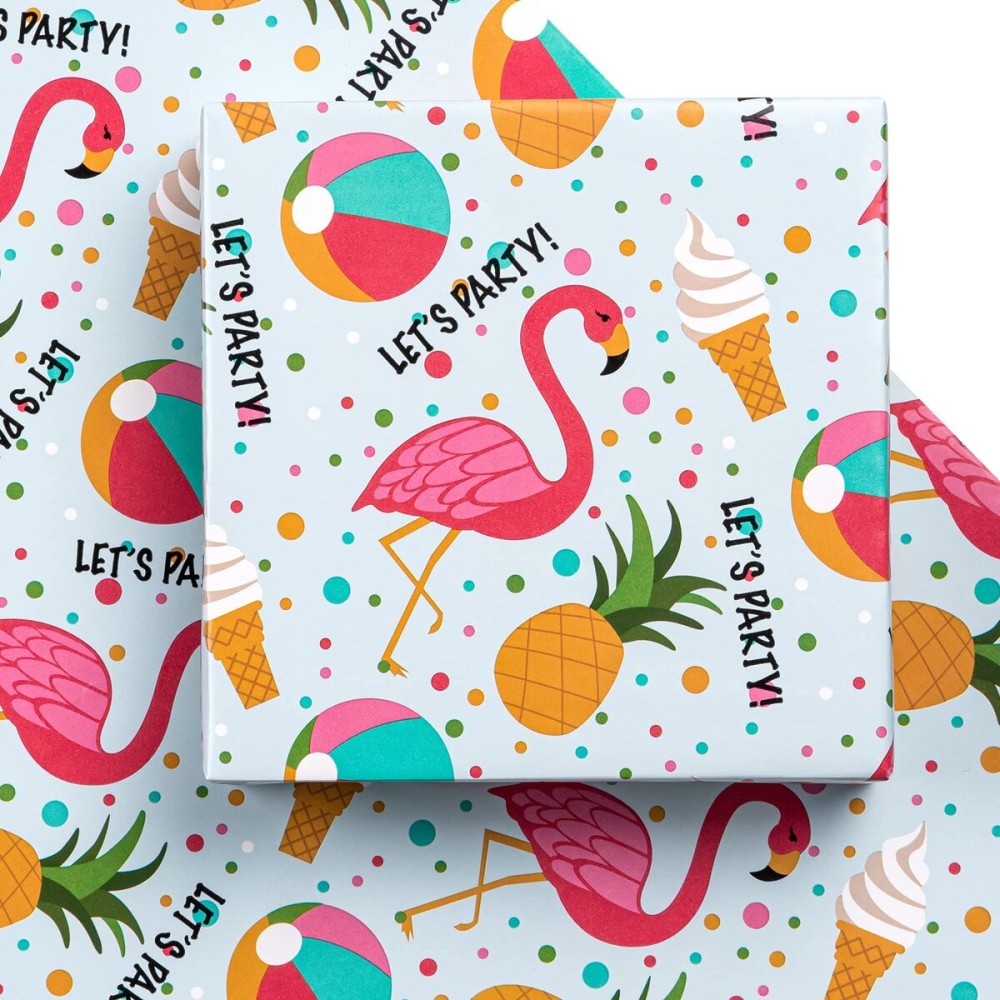 WRAPAHOLIC Summer Wrapping Paper Sheet - 12 Sheets Flamingo Design Folded Flat for Birthday, Party, Baby Showers - 19.7 Inch X 30 Inch Per Sheet