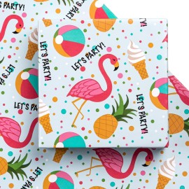WRAPAHOLIC Summer Wrapping Paper Sheet - 12 Sheets Flamingo Design Folded Flat for Birthday, Party, Baby Showers - 19.7 Inch X 30 Inch Per Sheet