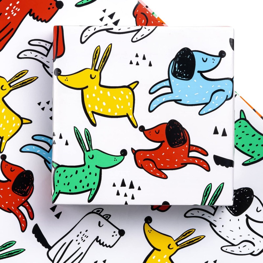 WRAPAHOLIC Birthday Wrapping Paper Sheet - 12 Sheets Adorable Dog Design Folded Flat for Party, Baby Showers, Holiday - 19.7 Inch X 30 Inch Per Sheet