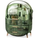 CANITORON Makeup Organizer,Large Capacity Skincare Organizer for Vanity,Cosmetic Organizer with 2 Drawers and Transparent Cover for Bedroom Countertop and Bathroom Countertop Storage.(LGreen)