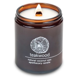 Hemlock Park Crackling Wood Wick Candle Handcrafted with Natural Coconut Wax (Standard 8 oz, Teakwood)