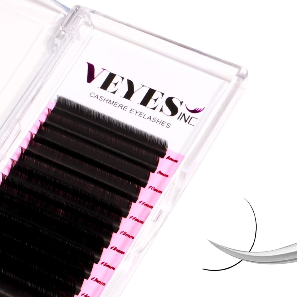 VEYES INC Cashmere Volume Lash Extensions C CC D DD LD L B J M Curl 0.03-0.20 thickness 5-25mm, Super Matte Black Individual Eyelashes Tray, Professional Supplies for Lash Techs (0.03 C 16mm)