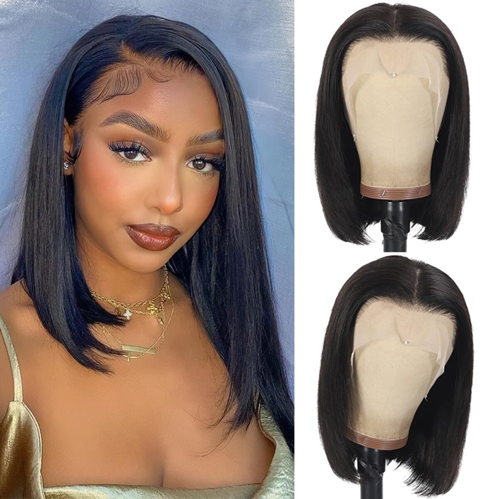 12 Inch Bob Wig Human Hair 13x4 Lace Front Wigs Human Hair Pre Plucked Straight HD Lace Front Wig Short Glueless Wigs Lace Frontal 180 Density Short Wigs for Black Women Bob Wig Natural Color