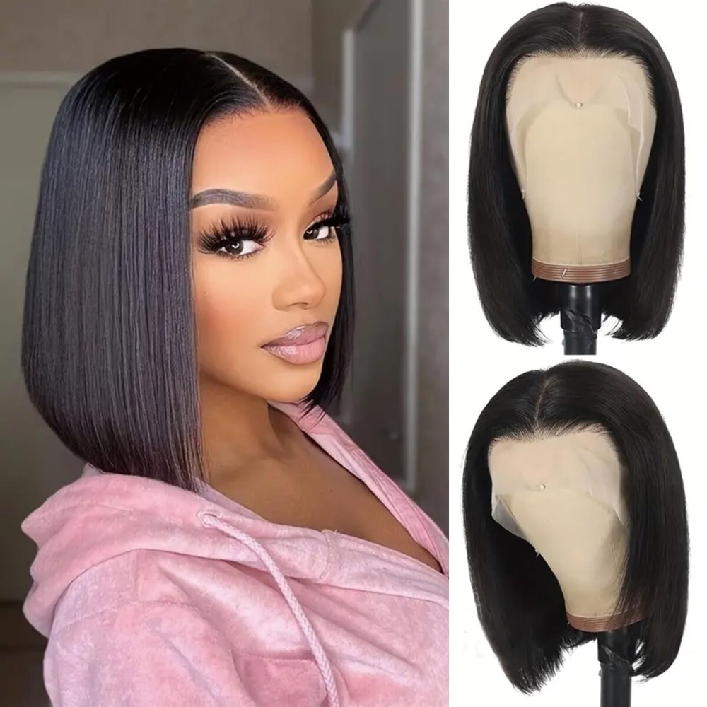 10 Inch Bob Wig Human Hair 13x4 HD Lace Front Wigs Human Hair Pre Plucked Short Bob Wig Lace Frontal Wigs for Black Women 180% Density Glueless Straight Human Hair Wig Natural Color