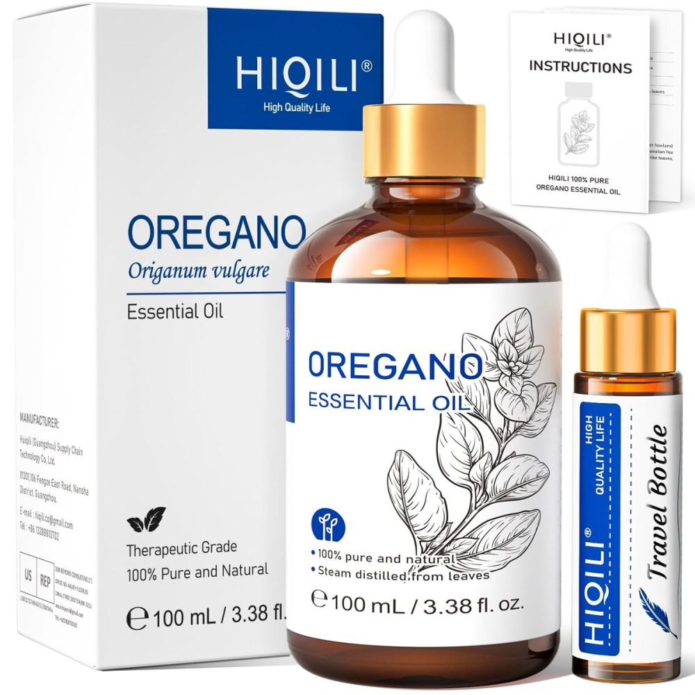 HIQILI 100 ML Oregano Essential Oil, 100% Pure Natural Oregano Oil for Diffuser, Skin, Cleaning - 3.38 Fl Oz
