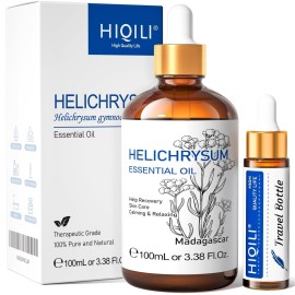 HIQILI Helichrysum Essential Oil for Skin Nourish, Undiluted & Natural, Relieve Fatigue in Body Massage, Reduce Fine Line and Wrinkle, Aromatherapy Diffuser, DIY Floral Scented Gift -100ML