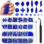 qiipii 4080Pcs Blue Rhinestones Sapphire Nail Stones Multi Shapes K9 Glass Flatback Royal Blue Crystals Gems Diamonds jewels Nail Art Supplies Charms Decor for Nails Face Eyes Makeup Body DIY Crafting