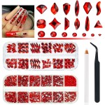 qiipii 4080Pcs Red Nail Rhinestones Multi Shapes Ruby Rhinestones for Nails 1.5-4mm Crystal Gems Siam Red Round Flatback Beads Glass Stones Diamonds jewels Charms for Nails Face Eyes Makeup DIY Crafts