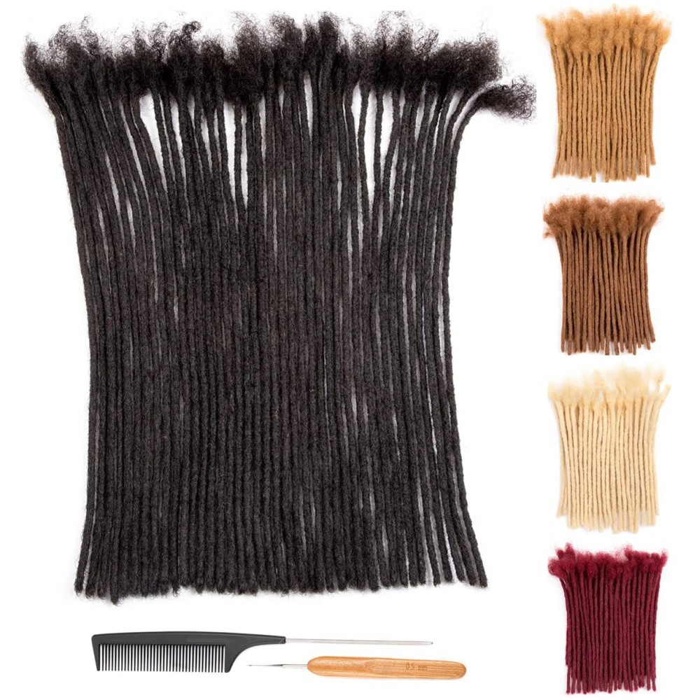 DAIXI 0.4cm and 0.6 0.8cm Thickness Options 16 Inch 10 Strands 100% Real Permanent Loc Extensions Human Hair Full Handmade Human Hair Dreadlock Extensions for Man/Women/Kids