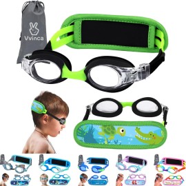 Vvinca Kids Swim Goggles with Fabric Strap No Tangle Pain-Free, Anti-Fog Swimming Pool Goggle No Leak for Toddlers Girls Boys