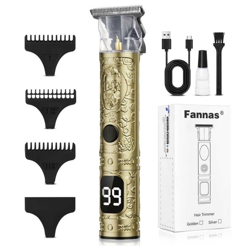 Fannas Hair Clippers for Men, Professional Hair Trimmer Barber Cordless Zero Gapped Hair Clippers with LCD Display, Mens Gifts Beard Trimmer T Liners Shavers Edgers Clipper for Hair Cutting - Gold