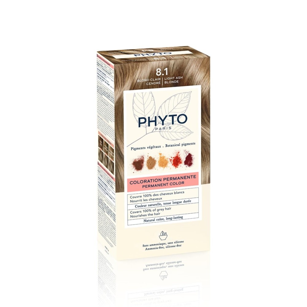 Phytocolor Permanent Hair Color, 8.1 Light Ash Blonde, with Botanical Pigments, 100% Grey Hair Coverage, Ammonia-free, PPD-free, Resorcin-free