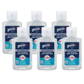 Germ-X Advanced Hand Sanitizer, 2 Fl Oz (Pack of 6), Less Drying Moisturizing Clear Gel, No Rinse Formula, Mini Travel Size for On-The-Go