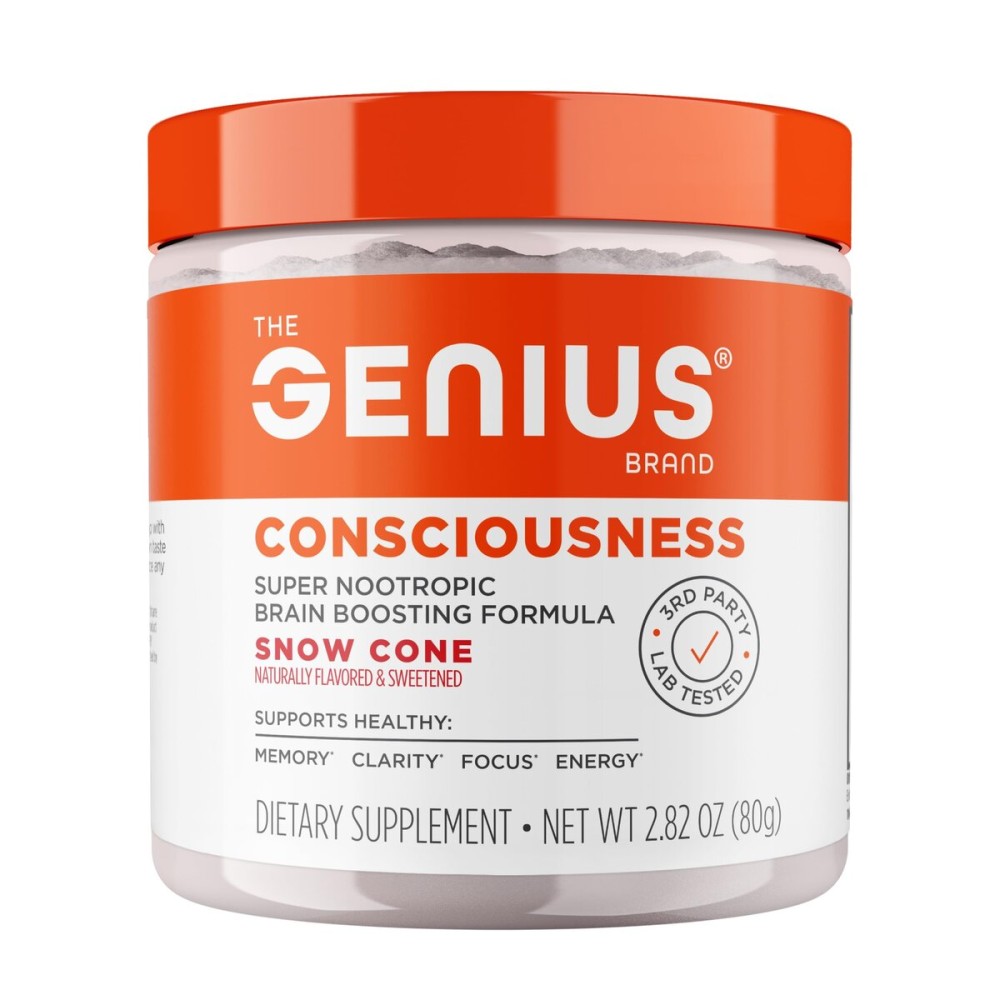 The Genius Brand Genius Consciousness - All-in-One Brain Health Supplement for Clarity - Supports Concentration, Creative Thinking, Energy & Memory - Powered by Nootropics - 15 Servings - Snow Cone
