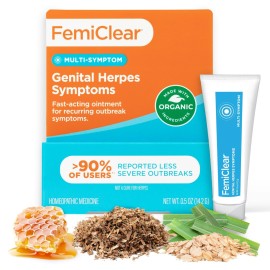 FemiClear for Genital Herpes Symptoms & Cold Sores, Multi-Symptom - Effective Intimate Relief - Made with All-Natural and Organic Ingredients - 0.5 Ounce Tube