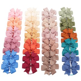 40Pcs Baby Girls 3\'\' Boutique Grosgrain Ribbon Hair Bows Elastic Hair Ties Ponytail Holder Hair Bands in Pairs for Girls Toddlers Kids