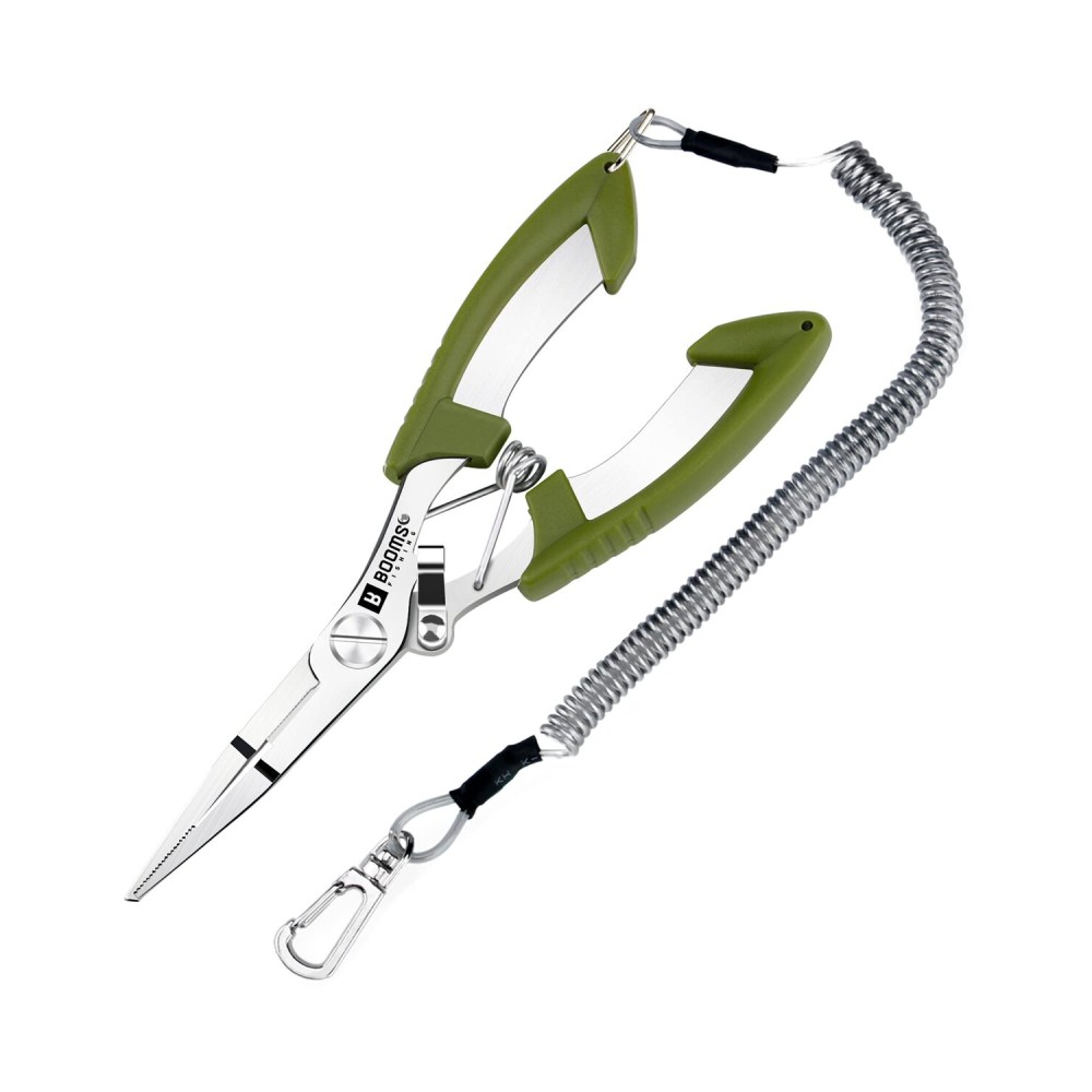 Booms Fishing H01 Small Fishing Pliers Scissors Braid Cutters Lightweight Stainless Steel Fishing Tools Split Ring Pliers Hook Remover, Green
