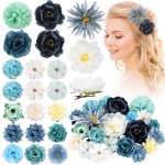 BBTO 21 Pcs Flower Hair Clip Rose Hair Clips Barrettes for Women Flower Accessories Boho Bride Claw Clip Hairpin Brooch Pin Headpiece for Wedding(Light Blue)
