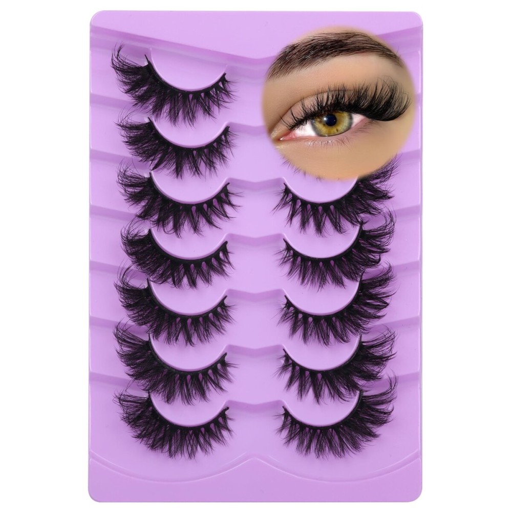 ALICE Lashes Dramatic Eyelashes Fox Eye Lashes Mink False Lashes Cat Eye Long Wispy Fake Eyelashes Volume Strip Lashes 7 Pairs Pack