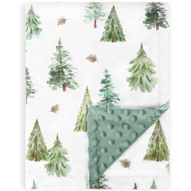 HOMRITAR Christmas Baby Blanket for Boys Soft Lightweight Minky Blanket with Double Layer Dotted Backing for Infant Toddler Nursery Crib with Green Pine Tree Design 30 x 40 Inch