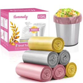 4 Gallon 180pcs Small Multi Trash Bags Strong Garbage Bags,Gold Grey Pink Bathroom Trash Can Bin Liners, Plastic Bags for Bedroom, Waste Basket Liner, Fit 12-15 Liter, 3.5,4,4.5 Gal(4G-3M180) PGG
